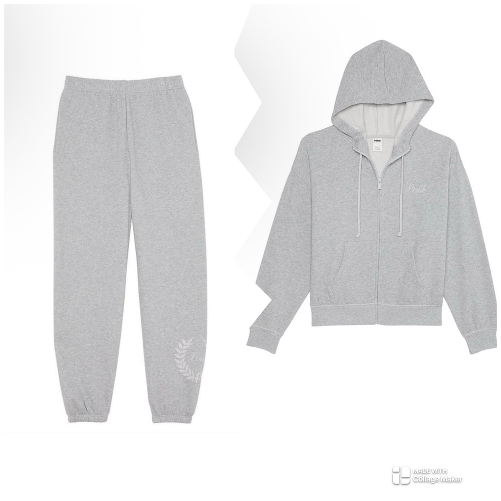 Victoria’s Secret pink grey silver glitter bling set hoodie and sweatpants S